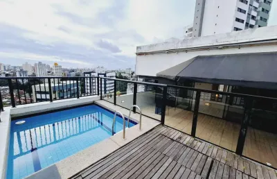 Cobertura, 160m², área gourmet, 2/4, piscina privativa, 2 suítes, fino acabamento, climatizado, armários, 2 vagas. agende sua visita!