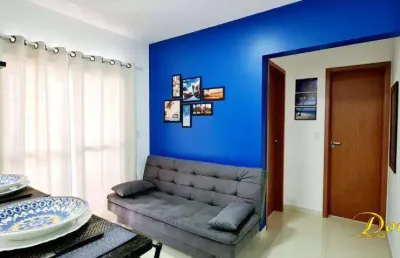 Apartamento de 1 dormitório, porteira fechada, com vista do mar da varanda no maracanã em praia grande sp