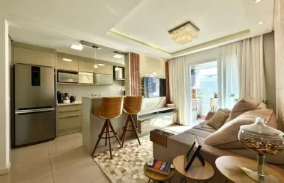 Res. san diego - apartamento mobiliado com suíte, sacada com churrasqueira e excelente localização em barreiros, são josé/sc