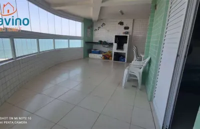Apartamento mobiliado em predio frente praia, com vista mar, 2 quartos 1 suíte, sacada com churrasqueira, piscina,
