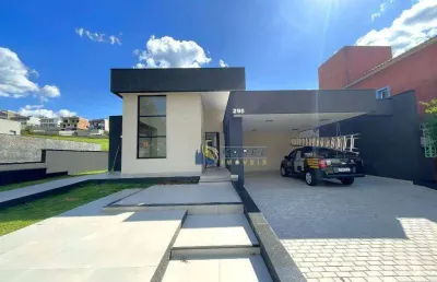 Casa térrea nova à venda com 3 suítes, quintal gramado com piscina e área gourmet, em condomínio fechado terras de santa cruz em bragança paulista