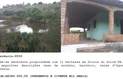 Vende-se excelente propriedade com 11 hectares em glória do goitá-pe.