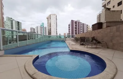 Apartamento 02 quartos na guilhermina na praia grande com lazer completo e vista livre para o mar