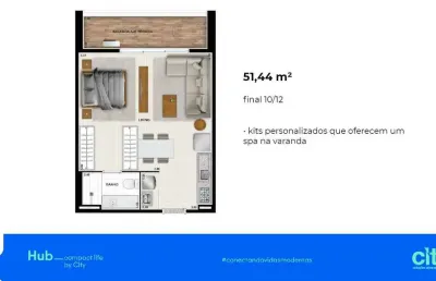 Studio - hub compact life flat com 1 quarto(s) e 1 banheiro(s) à venda, 51.4 por r$ 694.500 no setor setor bueno fl23612