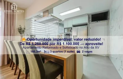 Apartamento 160m² reformado e sofisticado, 3 quartos, 2 vagas, ambientes integrados, no alto da xv