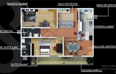 Lindo apartamento na planta, com sala 2 ambientes e ampla sacada