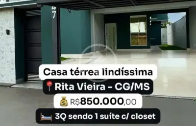 Casa térrea finíssima no rita vieira, em campo grande - ms codigo: 97980