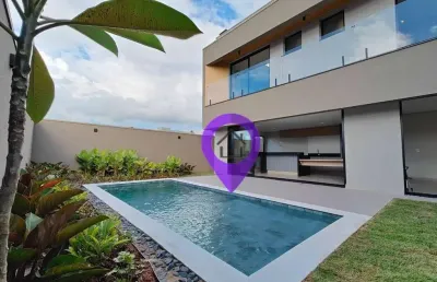 Casa com 3 suítes no condomínio las palmas, 200m² construídos em pouso alegre. destaques: piscina privativa, varanda gourmet e infraestrutura completa