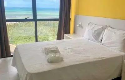 Flat mobiliado, 35 m², área de lazer, serviço de hotel, andar alto, vista mar