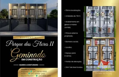 Sobrados geminados c/02 quartos + 02 vagas de garagem + espaco aos fundos no bairro aventureiro!