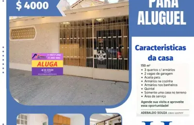 Casa para locação em são paulo, chacara santo antonio (zona leste), 3 dormitórios, 2 banheiros, 2 vagas