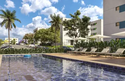 Apartamentos de 37m² a 48m² com 2 quartos e sacada com churrasqueira em condomínio completo
