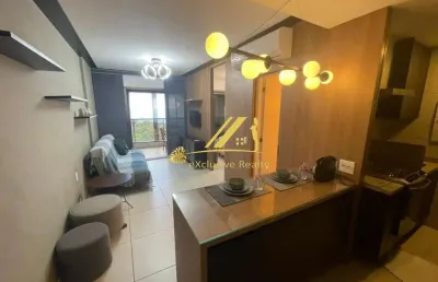 Apartamento quarto e sala 50m2, mobiliado com lavabo! andar alto e vista mar! 1 vaga de garagem! jazz, na graça!