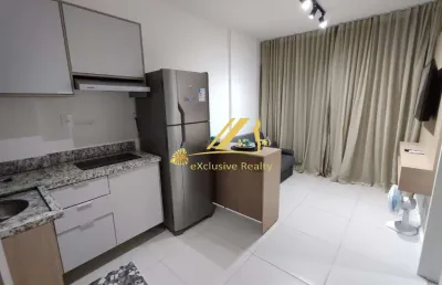 Blue barra: apartamento quarto e sala sem varanda, finamente decorado e mobiliado. andar alto. vaga rotativa. 250m da praia!rooftop incrível vista mar