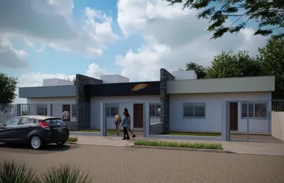 Casa nova plana com 02 dormitórios, sala de estar e jantar integradas a cozinha, campo bom-rs