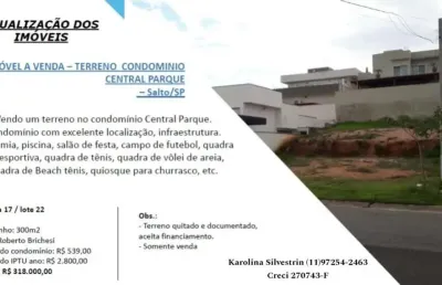 Terreno à venda na rua roberto brichesi, 1212, residencial central parque, salto por r$ 318.000