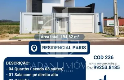 Casa com 4 quartos à venda na Avenida Notre Dame, 20, Residencial Paris, Sinop