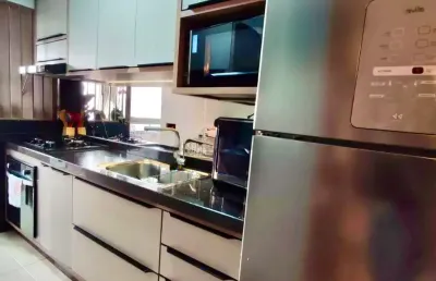 Lindo apartamento mobiliado, com 3 quartos, 2 vagas e sacada gourmet com churrasqueira no cancelli.