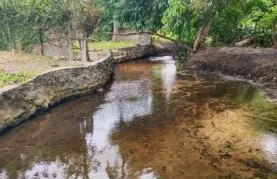 Granja com 1.5 hectares com um rio perene com piscina natural com 2 casas