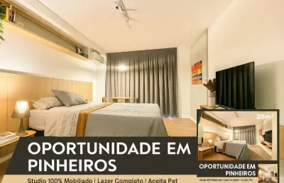 Lindo e sofisticado studio em pinheiros, 29m2 completamente mobiliado. condomíniocom lazer completo, aceita pet.