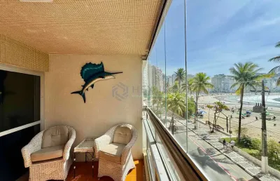 Apartamento frente mar com varanda, vista mar e lazer na praia das asturias, guaruja | hexus