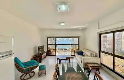 Apartamento frente mar com varanda, vista mar e lazer na praia das asturias, guaruja | hexus