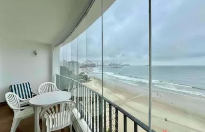 Apartamento frente mar com varanda e vista mar na praia das asturias, guaruja | hexus