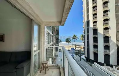 Apartamento beira mar, varanda, vista mar, quadra mar da praia das asturias, guaruja | hexus