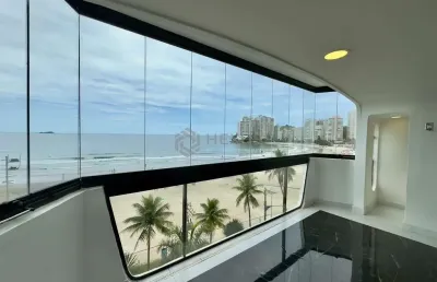 Apartamento frente mar, reformado, varanda, praia das asturias, guaruja | hexus