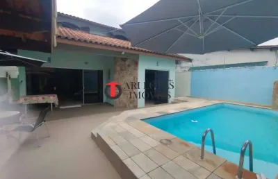 Super casa 3 dormitórios, lado praia, piscina - itanhaem