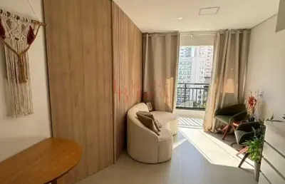 Apartamento agradável à venda em pinheiros: mobiliado, 1 quarto, 1 sala, 1 banheiro, terraço ,  área de 31m² ,  lazer completa com lavanderia .