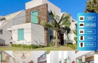 Casa moderna em condomínio, living  com pé direito duplo, 3 quartos, ensolarado, de esquina