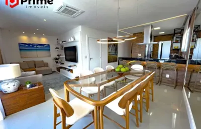 Cobertura decorada e mobiliada em prédio frente para praia da bacutia, 4 quartos sendo 2 suítes, 3 vagas e lazer completo