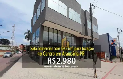Sala comercial com 59,21m² no centro em araucária-pr  - locação por r$2.980,00