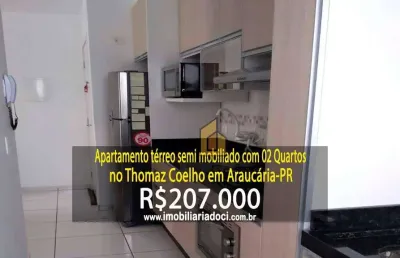 Apartamento térreo semi mobiliado com 02 quartos no thomaz coelho em araucária-pr  - a venda por r$207.000,00