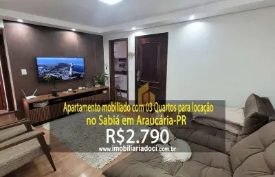 Apartamento mobiliado com 03 quartos no sabiá em araucária-pr  - locação por r$2.790,00  - água e gás inclusos no valor da locação