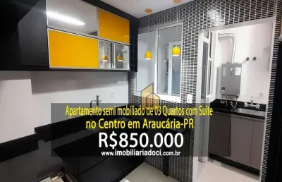 Apartamento semi mobiliado de 03 quartos com suíte no centro em araucária-pr  - a venda por r$850.000,00