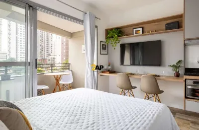 Studio mobiliado à venda no brooklin: apartamento de 1 quarto, 1 banheiro e 25m² no jardim das acácias, sp