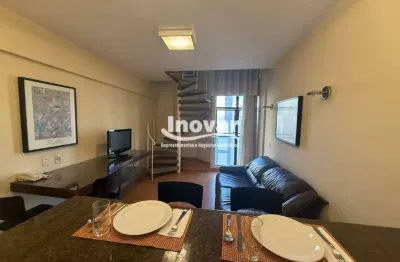 Apartamento de 01 quarto duplex mobiliado com 47m² no coração da savassi, varanda, elevador, 1 vaga de garagem, portaria 24 h