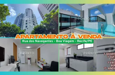 Apartamento à venda na rua dos navegantes-boa viagem-recife/pe | 1 quarto | 1 wc | 1 vaga | 40m²