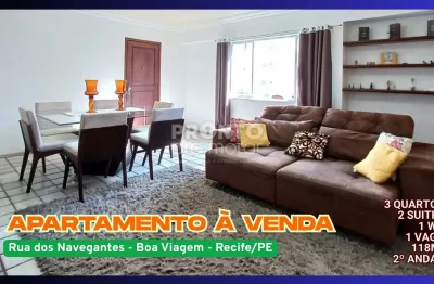 Apartamento à venda na rua dos navegantes-boa viagem-recife/pe | 3 quartos | 2 suites | 1 wc | 1 vaga | 118m²