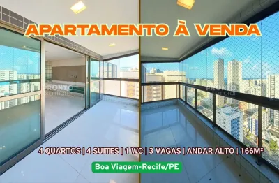 Apartamento à venda em boa viagem-recife/pe|4 quartos sendo 4 suites| 1 wc | 3 vagas| 166m²