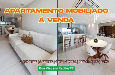 Apartamento mobiliado à venda em boa viagem-recife/pe | 2 quartos sendo 2 suites | 1 wc | 1 vaga | 69m²