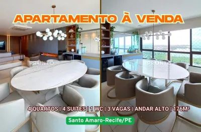 Apartamento à venda em santo amaro-recife/pe | 4 quartos sendo 4 suites | 1 wc | 3  vagas | 176m²