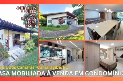 Casa mobiliada à venda em aldeia-camaragibe/pe|4 quartos sendo 3 suites | 1 wc | 2 vagas | 216m²