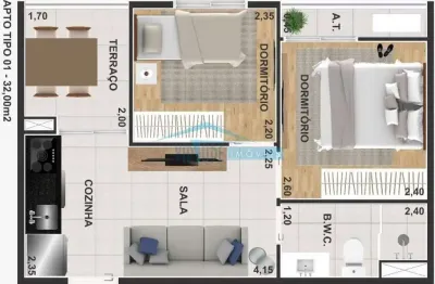 Apartamento em condomínio para venda no bairro vila guilhermina, 2 dorm, 33 m