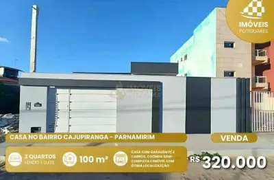 Casa à venda, 3 quartos, 1 suíte, 2 vagas, cajupiranga - parnamirim/rn