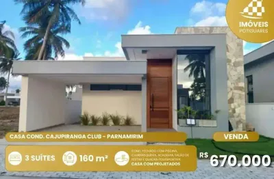 Casa à venda, 3 quartos, 3 suítes, 2 vagas, cajupiranga - parnamirim/rn