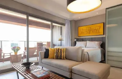 Aluguel de studio 41m² mobiliado - varanda e 1 vaga - andar alto no brooklin