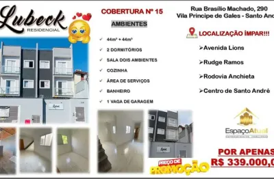 Cobertura à venda com 2 dormitórios, espaço gourmet em santo andré - vila príncipe de gales, sp